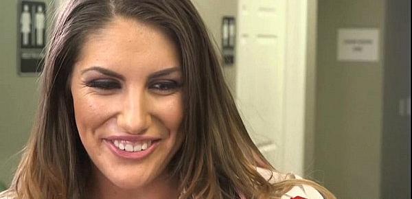  August Ames plays with dentist tools with a patient